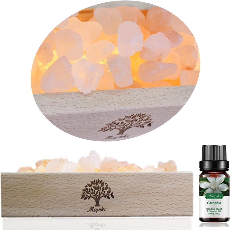 mlynkl Himalayan Salt Lamp Diffuser - 300g Pink Salt with Wood Base, USB Powered, Warm Light & 10ml Gardenia Essential Oil Set for Aromatherapy, Relaxation, Meditation, Home Decor, Gifts - Image 1